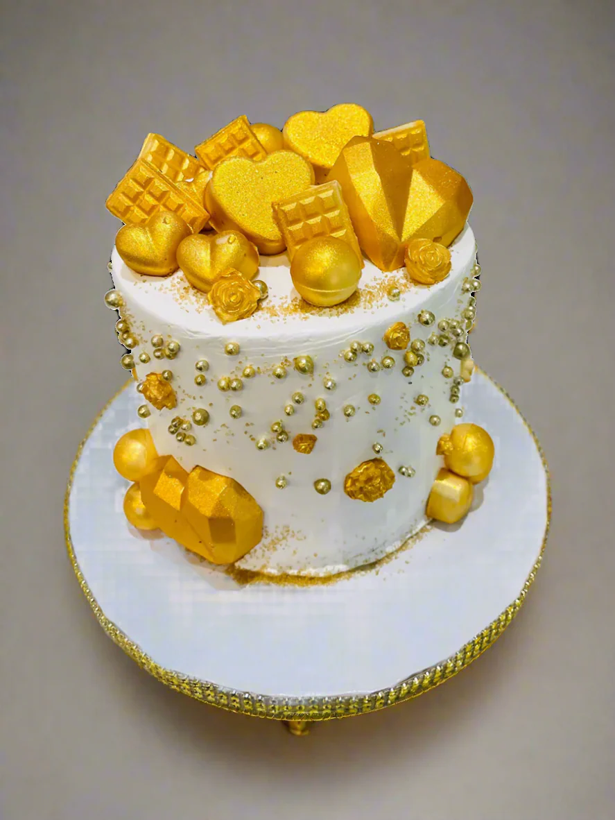 White And Gold Hearts Birthday Cake - Image 3