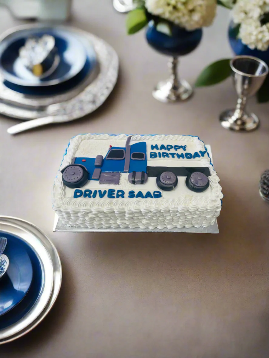 White & Blue Truck Cream Cake - Image 3