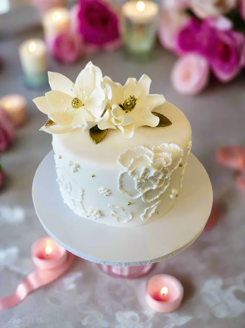 White Fondant Birthday Cake - Image 4