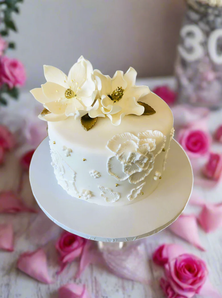 White Fondant Birthday Cake - Image 5
