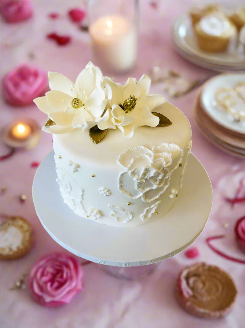 White Fondant Birthday Cake - Image 6