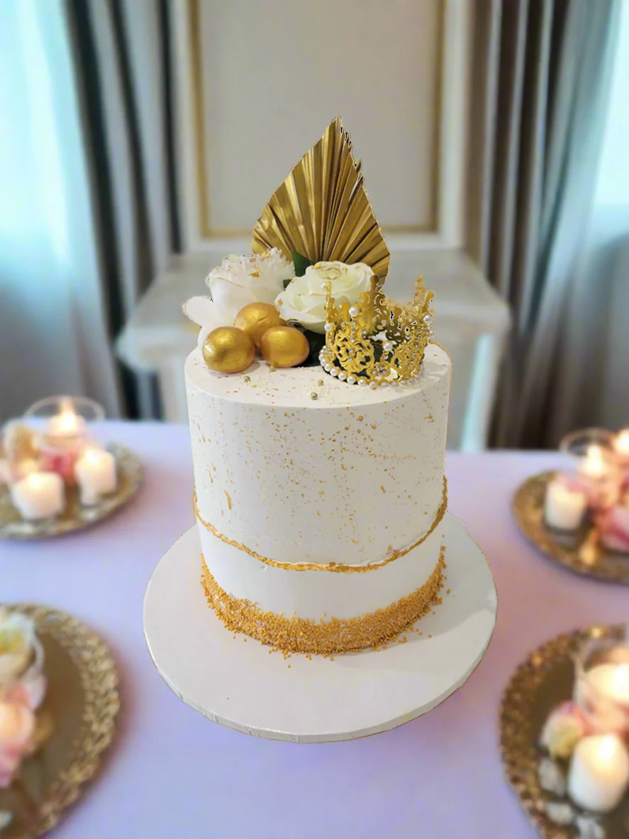 White & Gold Crown Cake - Image 2