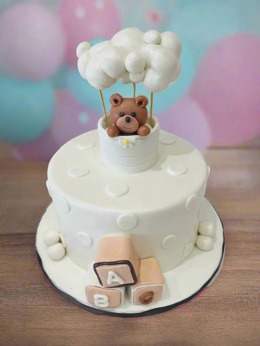 White Hot Air Balloon Fondant Cake - Image 2