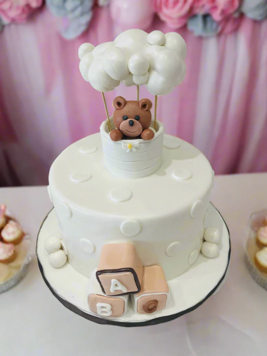 White Hot Air Balloon Fondant Cake - Image 4