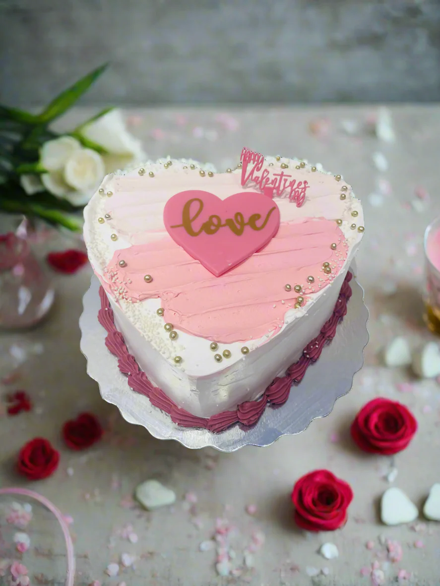 White & Pink Heart Cake - Image 2