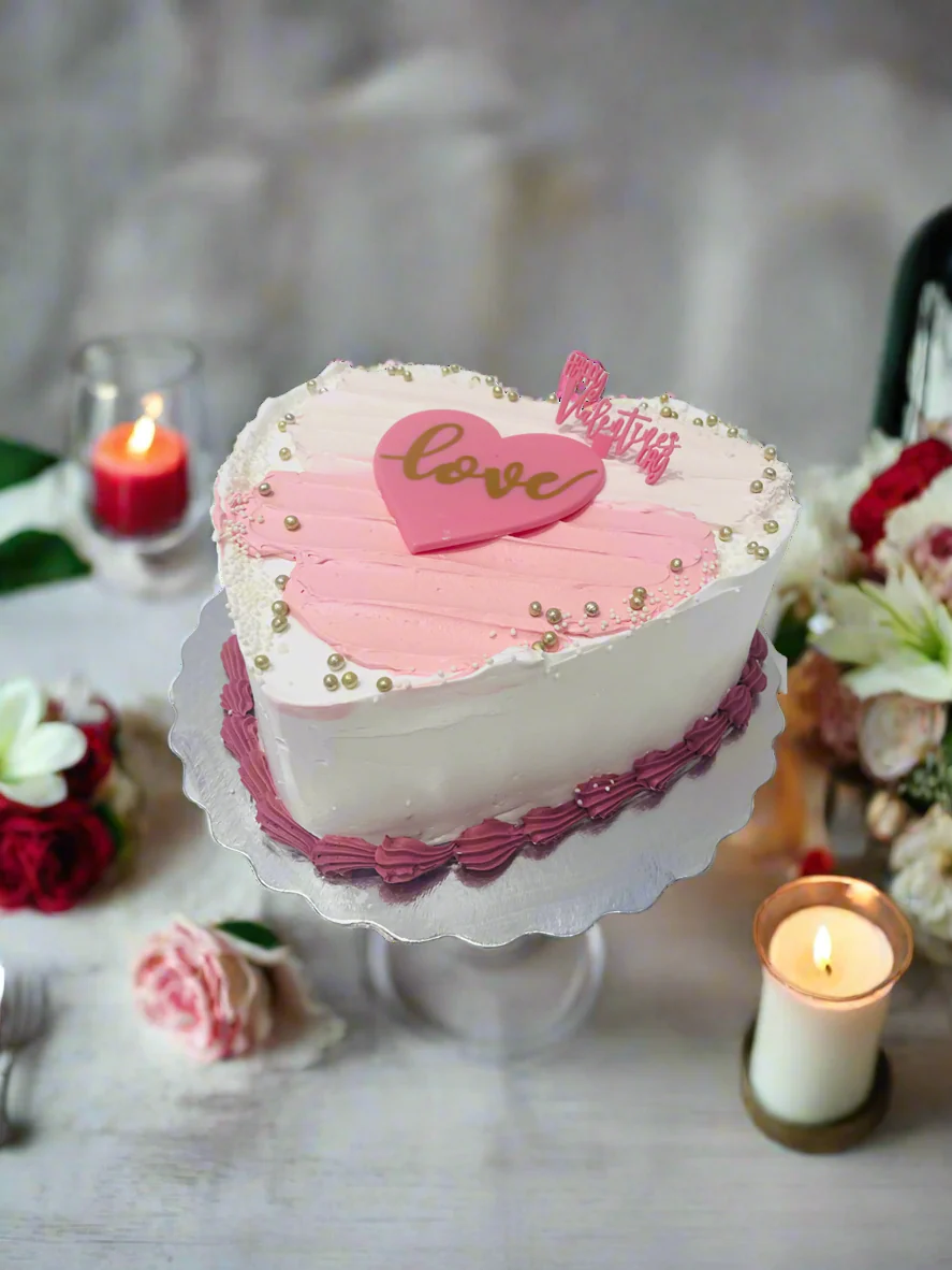 White & Pink Heart Cake - Image 3