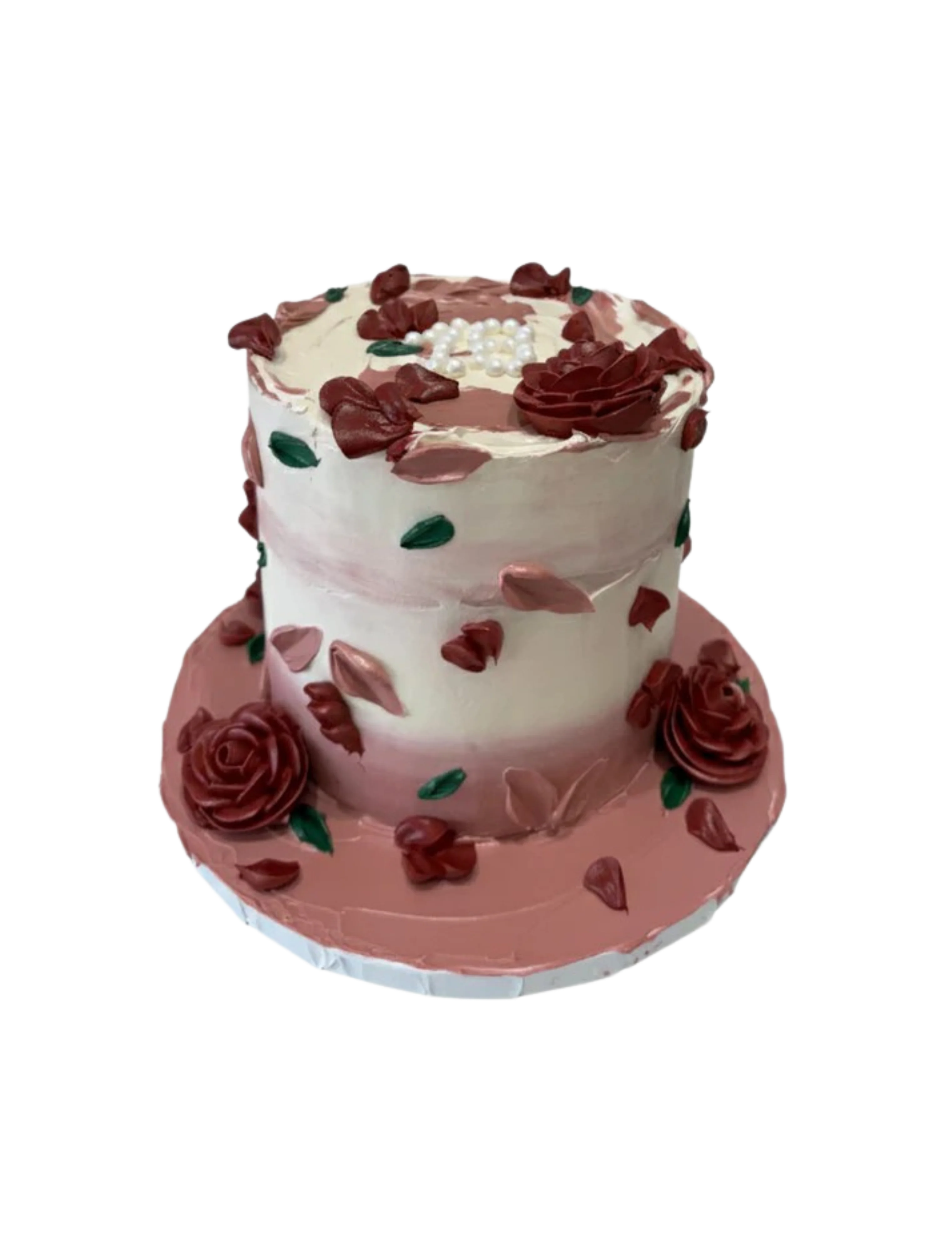 Wine & Rosegold Floral Cake