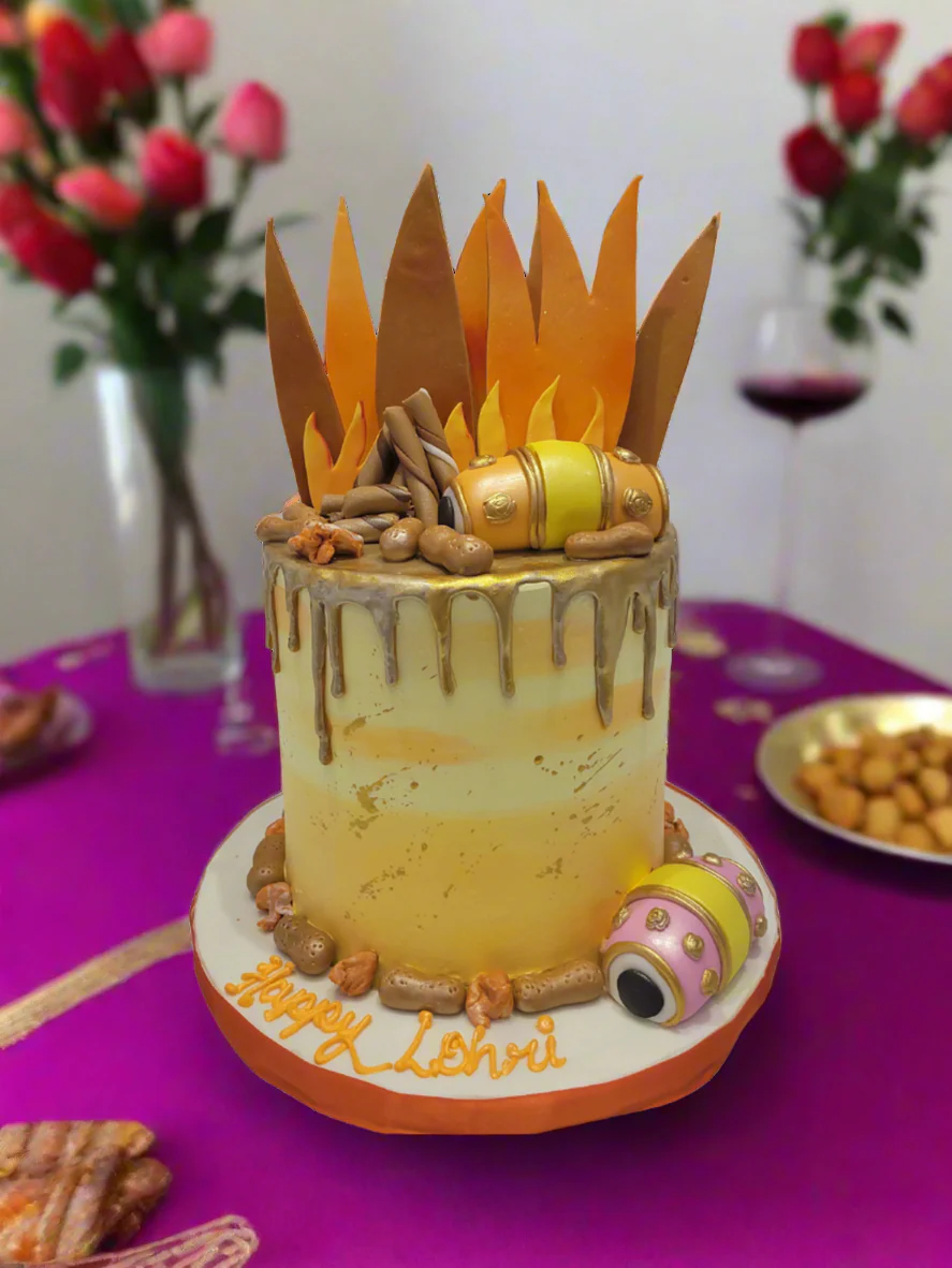 Yellow-Orange Lohri Cream Cake - Image 2