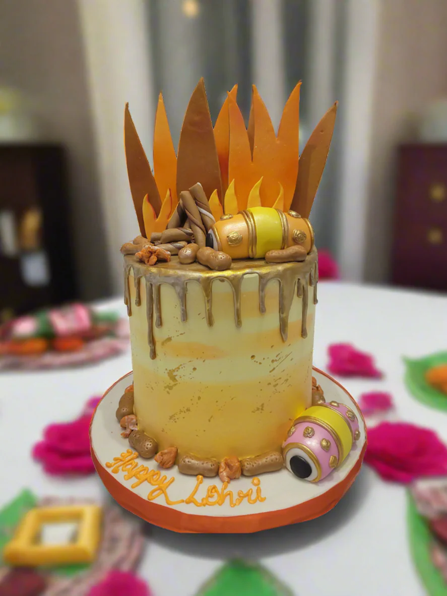 Yellow-Orange Lohri Cream Cake - Image 3