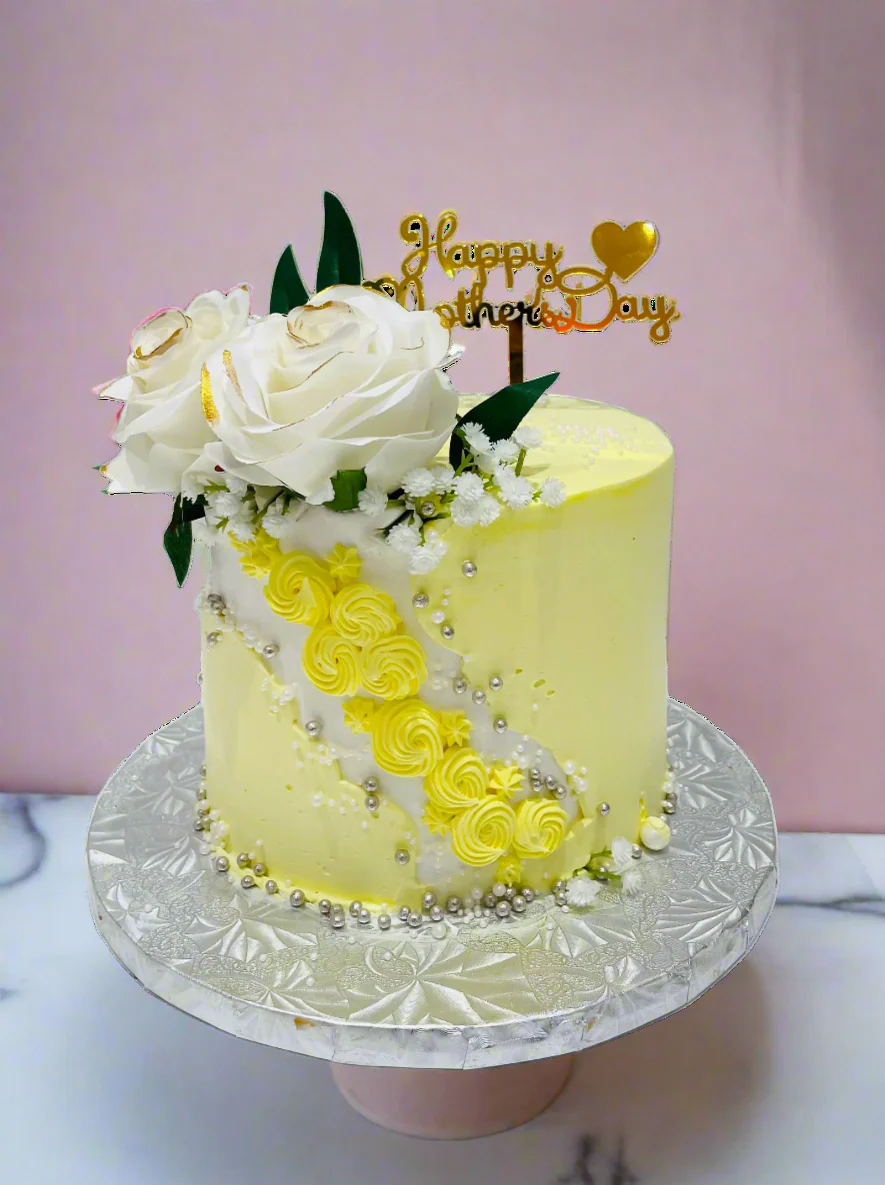Yellow & White Mother's Day Cake - Image 3