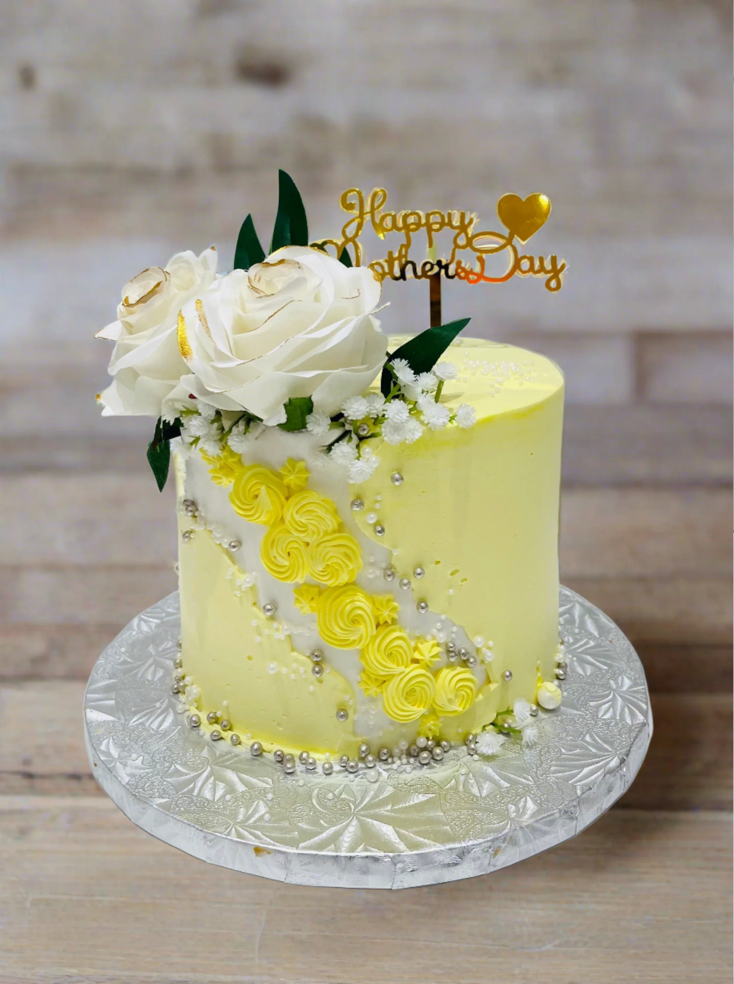 Yellow & White Mother's Day Cake - Image 4