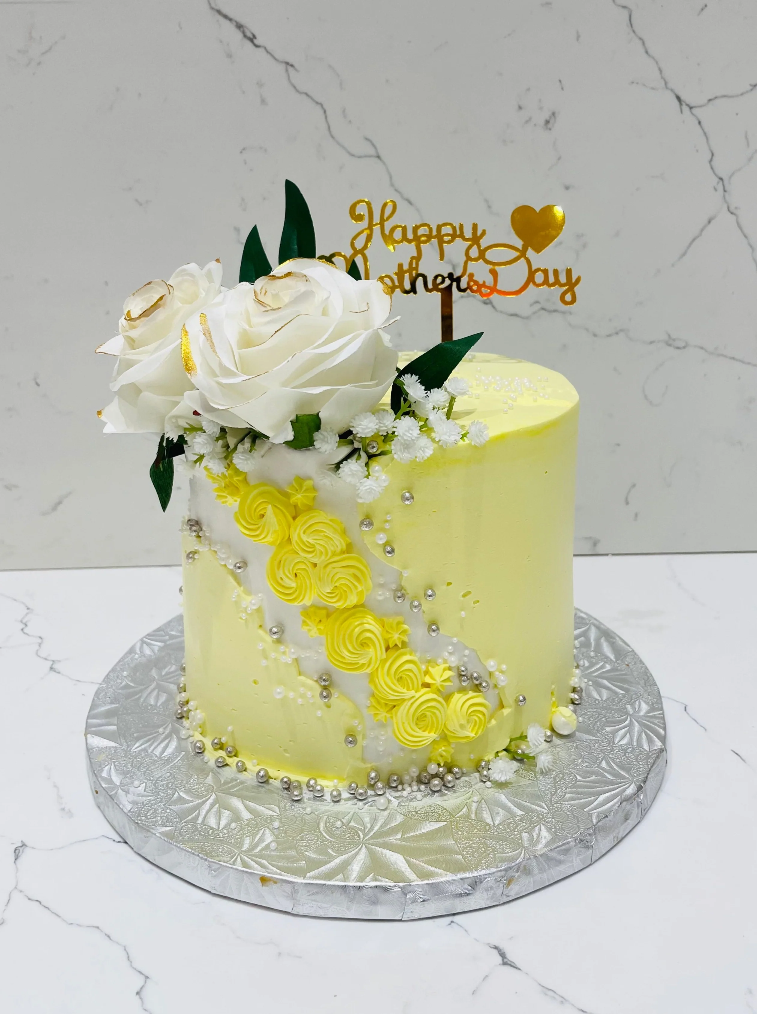 Yellow & White Mother's Day Cake - Image 5