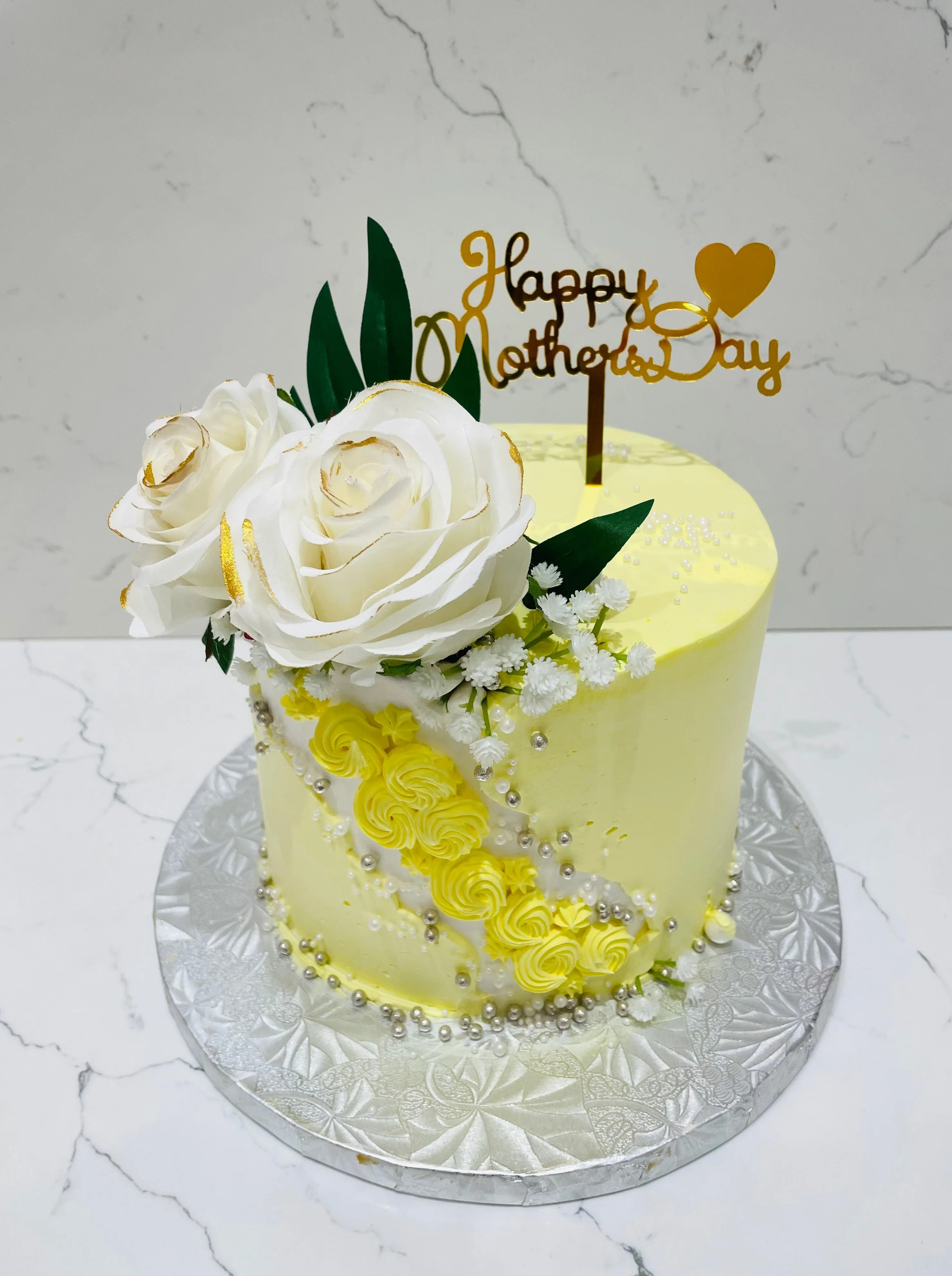 Yellow & White Mother's Day Cake - Image 6