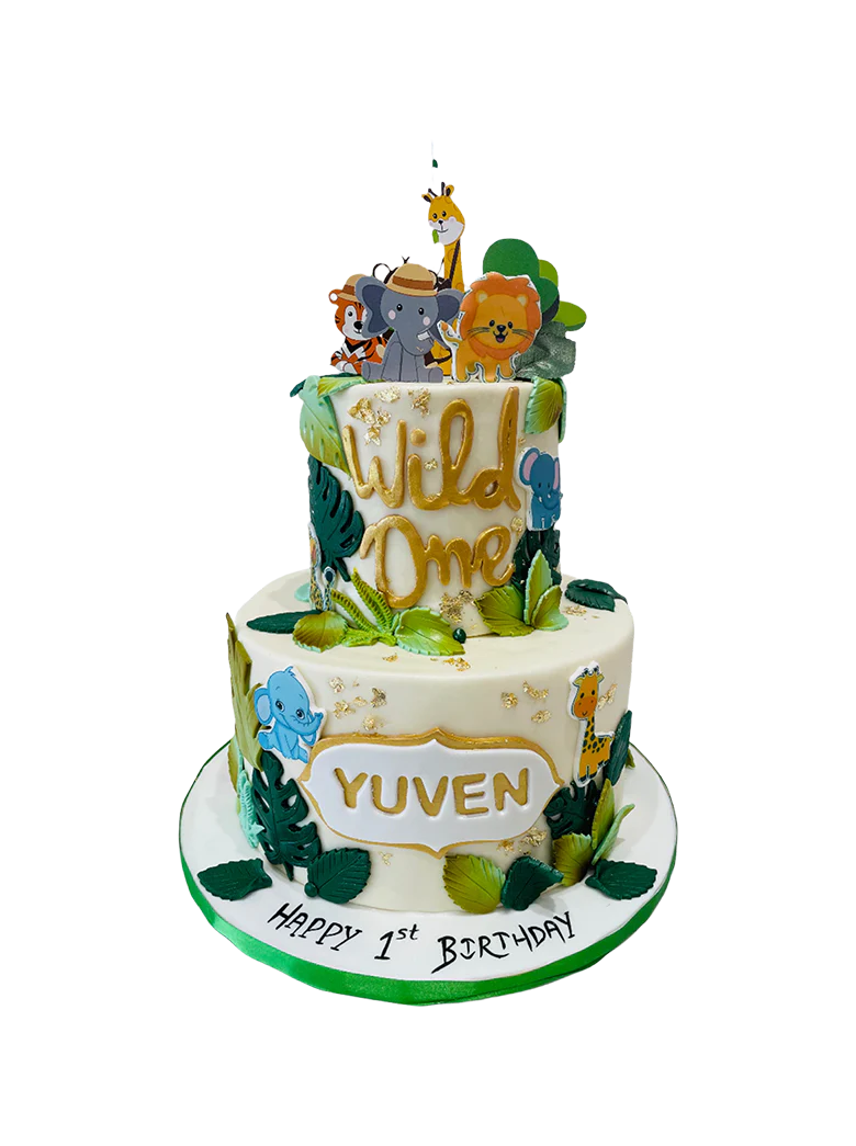 Yuven Jungle Fondant Tiered Cake