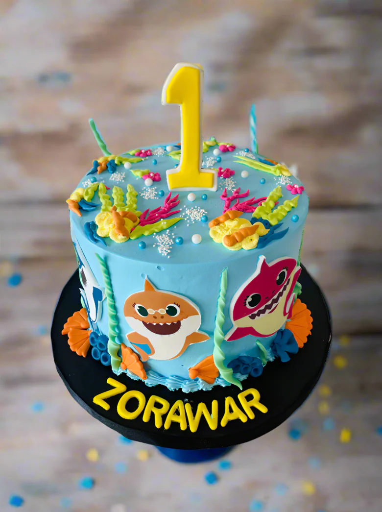 Zorawar Baby Shark Cream Birthday Cake - Image 3