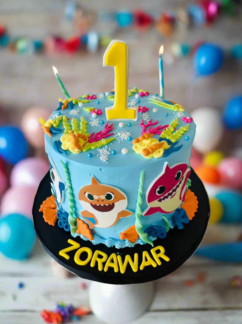 Zorawar Baby Shark Cream Birthday Cake - Image 4